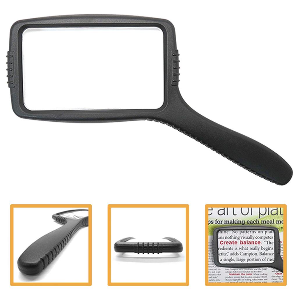 MAGDEPO 3x Rectangular Handheld Magnifying Scratch and Impact 110mm Reading Magnifier with Large Horizontal Field of View Acrylic Suitable for and