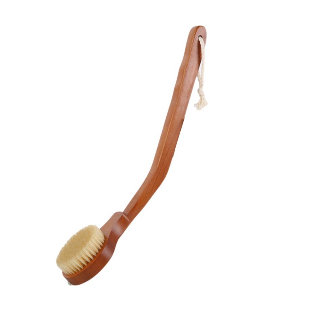 Hard/Soft Bristle Bath Back Scrubber Curved Handle Exfoliating Brush Reusable Wood Body Brush Spa