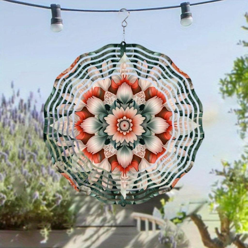10 Inch Elegant Rotating Wind Chime with 360 Hook Intricate Floral Design Metal Hanging Decor for Garden Lawn Outdoor All Seasons Gift