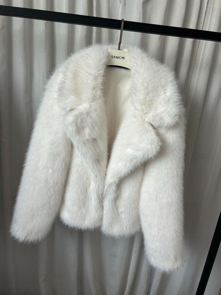 Женское зимнее пальто из искусственного меха лисы с воротником-стойкой