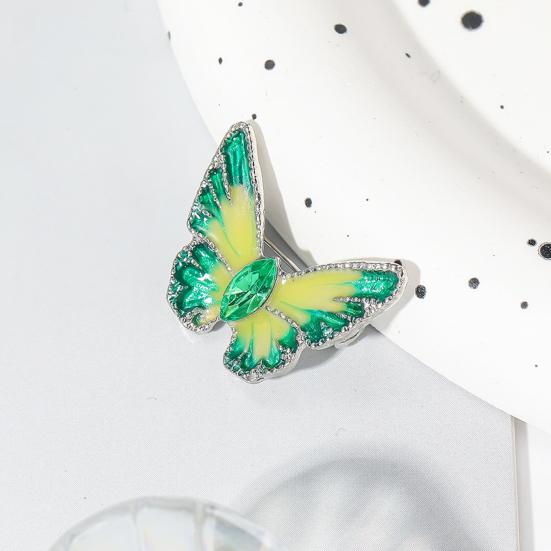 Women Brooch Retro Butterfly Shape Dripping Oil Emerald Rhinestone Decor Anti-slip Suit Coat Collar Hat Scarf