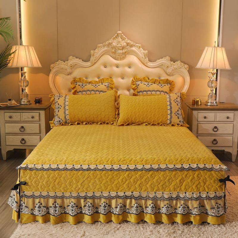 1 шт., классическая европейская плотная бархатная стеганая юбка-кровать, размер King Queen, высокое качество, короткое плюшевое покрывало, наволочка в комплект не входит