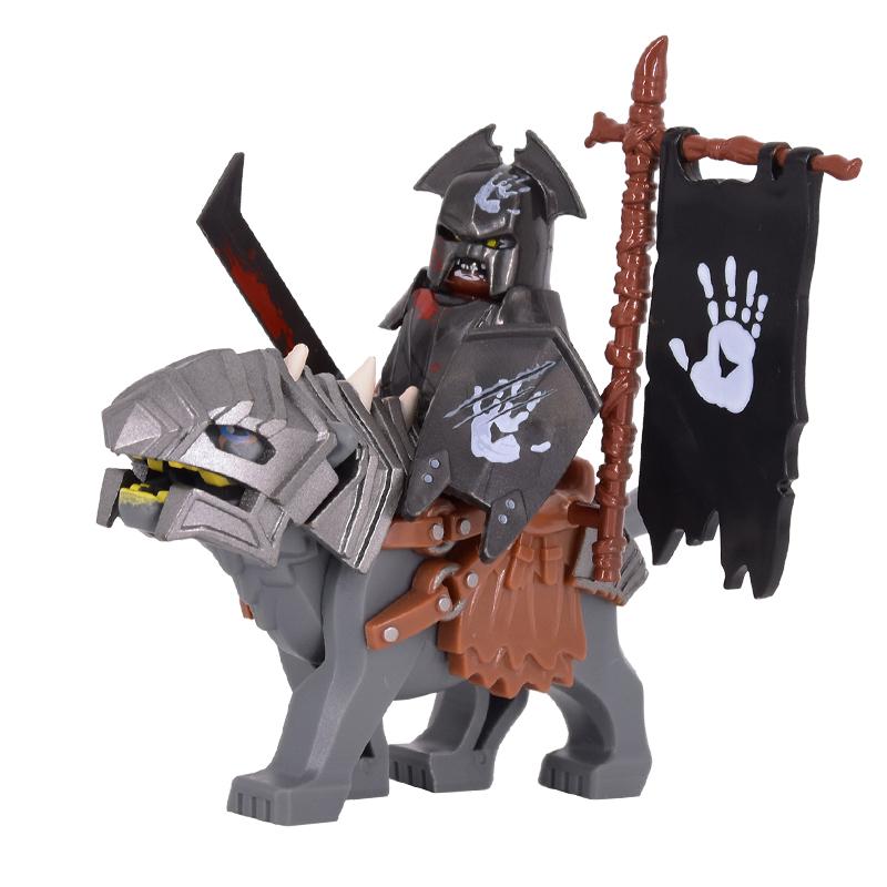 1PCS Medieval Lotr Figures Orc Cav BanV Soldiers Brown Wolf Rider Mount Knights Building Blocks Bricks Toys for Children Gifts