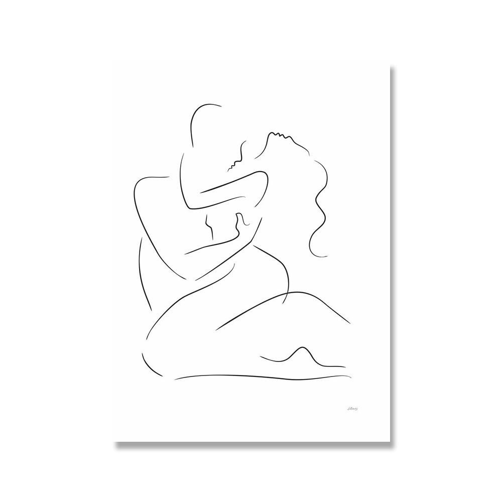 Принт пара настенное искусство холст живопись рисунок линией пара рука любовь поцелуй плакаты и принты скандинавские картины декор гостиная