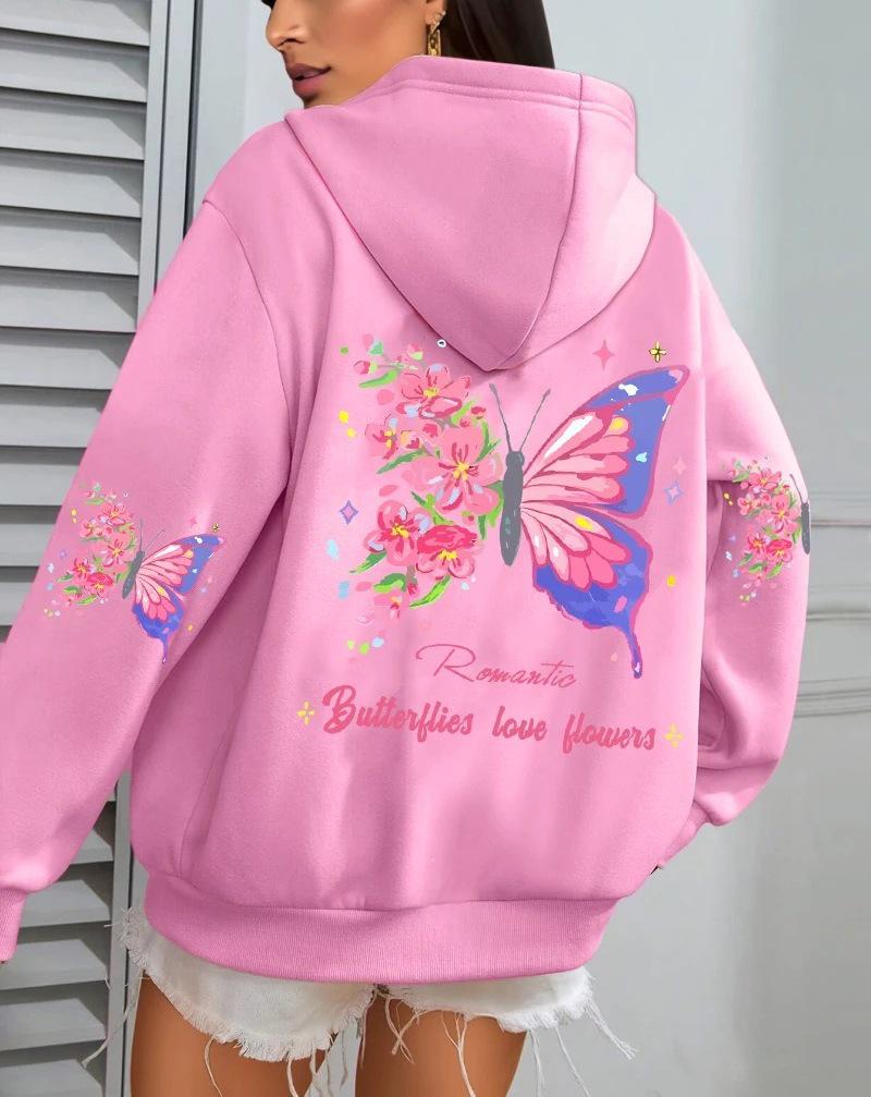 Farfalle Amore Floral Print Women's Autumn Fleece Hoodie