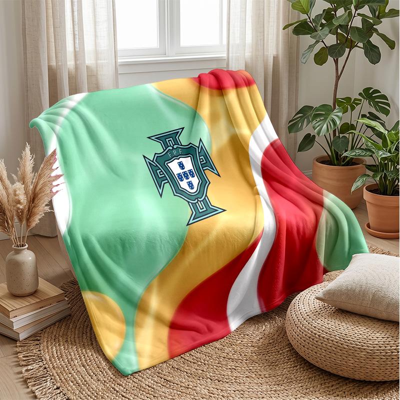 Portugal Football Printed Flannel Blanket Skin Friendly Warm Decorative Throw for Indoor Couch Bed Daily Use