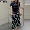 Женская мода Лето Весна Полосатый принт Рукава 1/2 Круглый вырез Свободная талия Повседневные платья