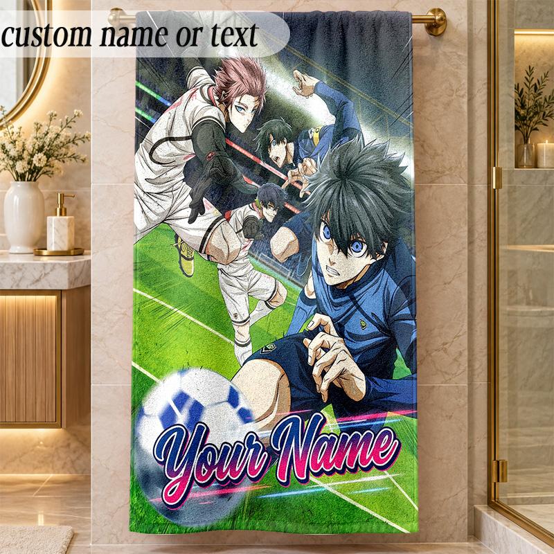 Beach TowelBlue Lock Custom Name Text Personalized Soft Towel for Beach Pool Indoor Home Decor Gift