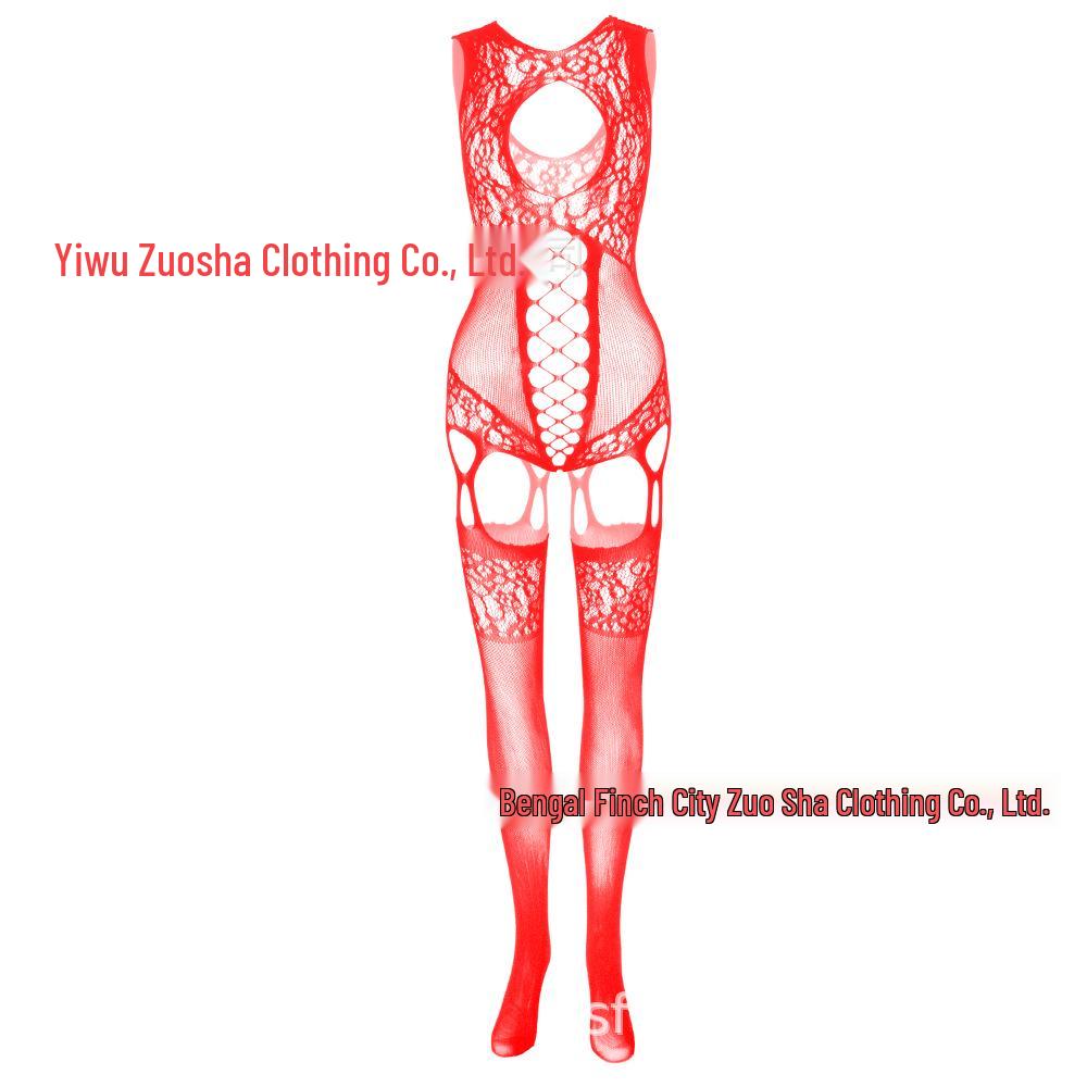 European & American Sexy Halterneck Cutout Jacquard Mesh Bodystocking Suspender Bodysuit
