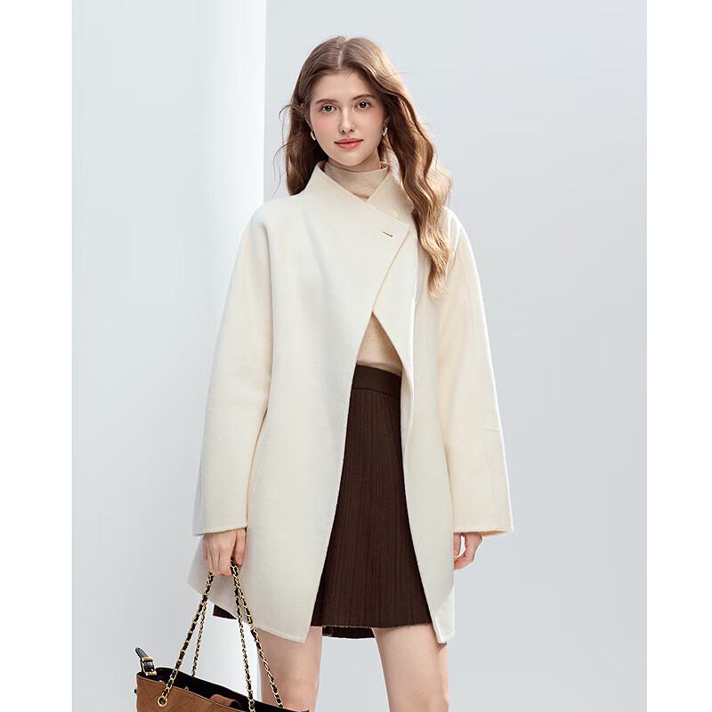 BETU Women's Premium Stand Collar Belted Wool Coat