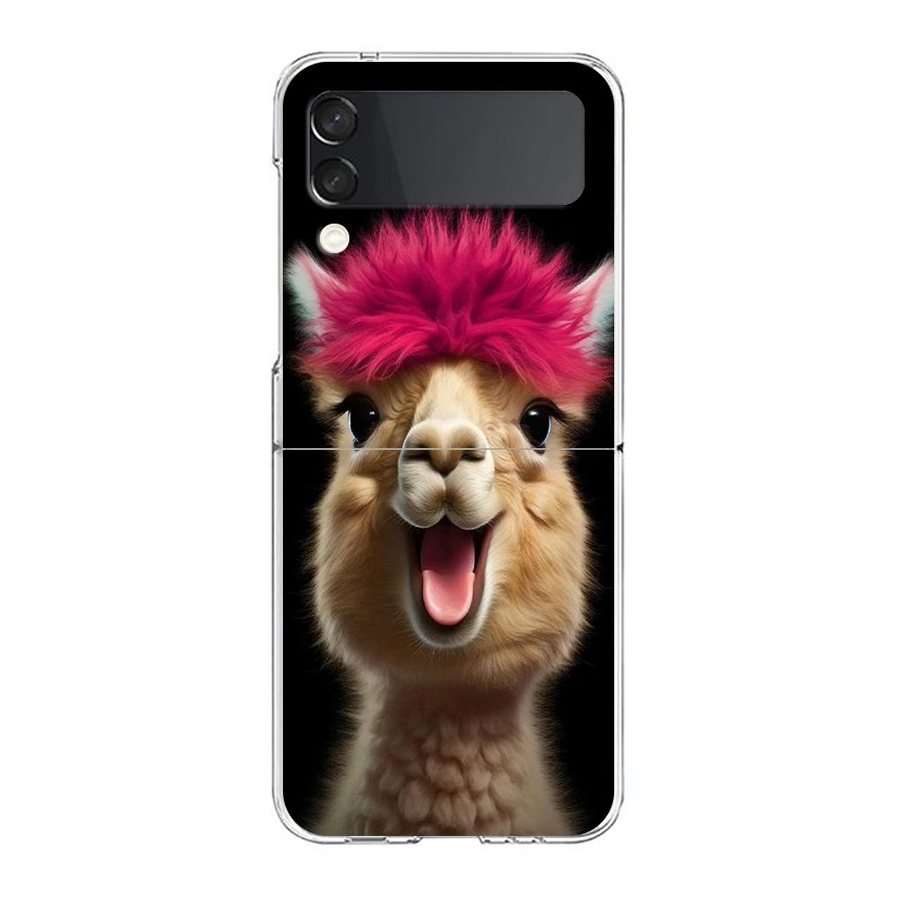 Phone Cover For Samsung Galaxy Z Flip 6 5 4 Case Transparent For Samsung Z Flip 3 Hard PC Foldable Shell Cute Alpaca Donkey Bags