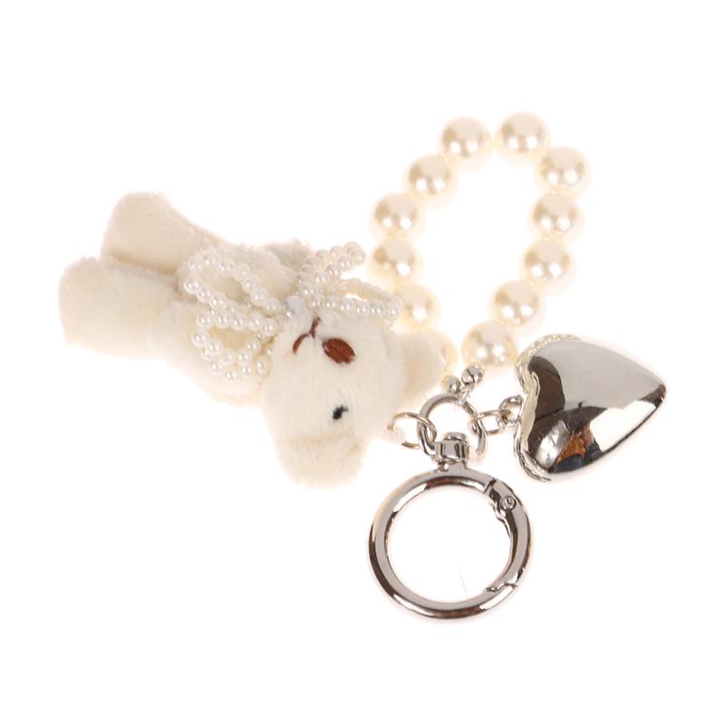 Брелок в виде сердца с жемчугом и бантом, милый плюшевый брелок в стиле Ins, держатель для ключей для девочек, подвеска на сумку, наушники, подвеска
