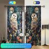 2pcs Retro Owl Oil Painting Printed Curtain for Home Decor - Rod Pocket Window Treatment for Bedroom, Office, Kitchen