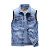 Осенний джинсовый облегающий синий однобортный однобортный повседневный однотонный мужской жилет из денима с мешками