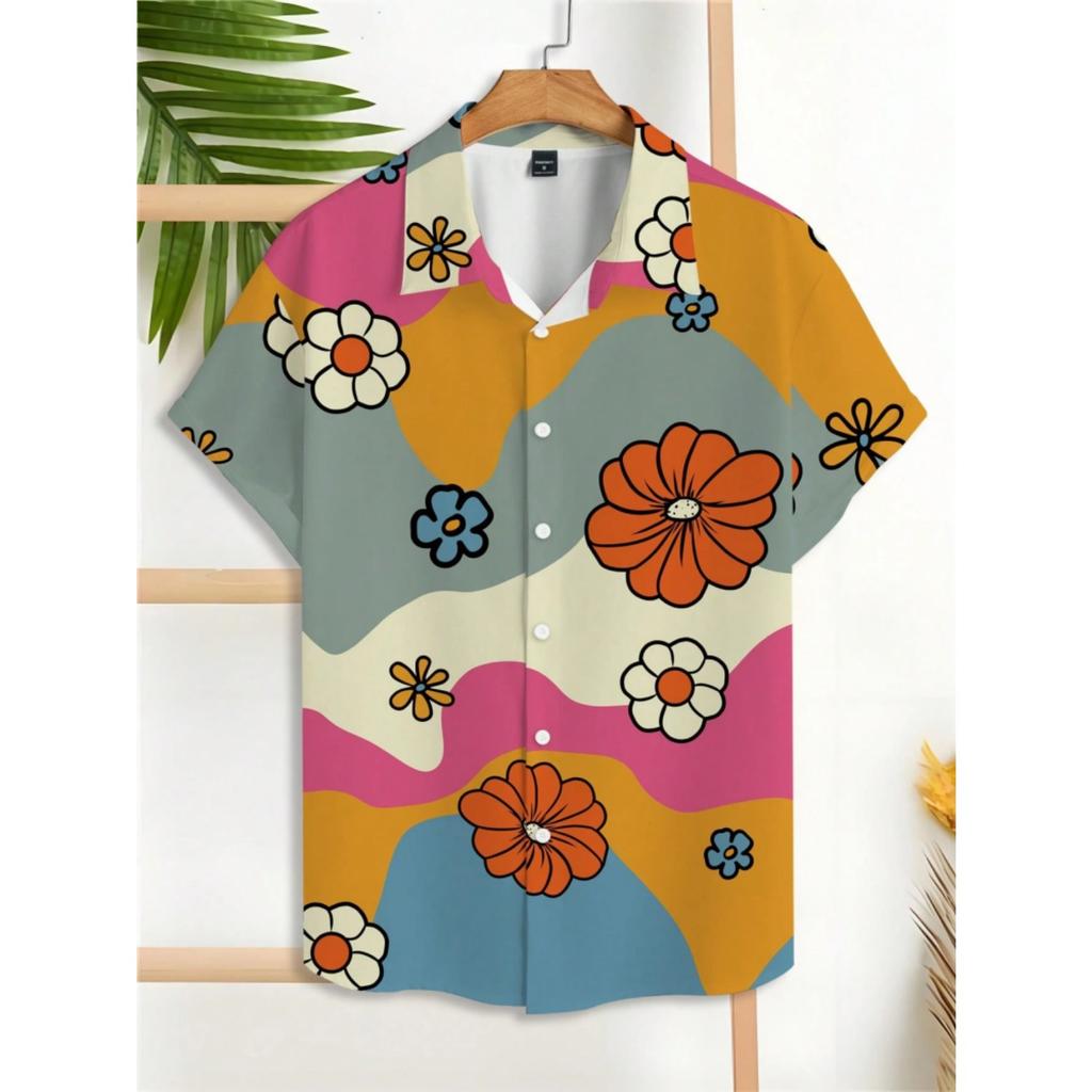 2025 Новые летние повседневные рубашки с коротким рукавом с 3D цветочным принтом, мужские повседневные рубашки для улицы, пляжные рубашки в гавайском стиле