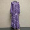 Women Dress Tassel Decor Printed Ruffle A-line Loose Hem Mid Waist Long Sleeve V Neck Soft Ankle Length Bohemian Style Beach Maxi Dress