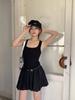 2026 Spring/Summer Women's High Waist Fluffy Short Skirt Patchwork Knit Vest Dress