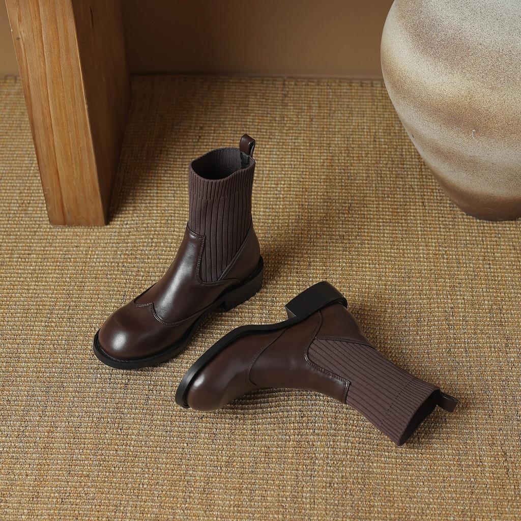 Krazing Pot Микрофибра Осенне-зимняя обувь Толстый средний каблук Размер 43 Ботинки челси Вязаный сзади Эластичные ботильоны