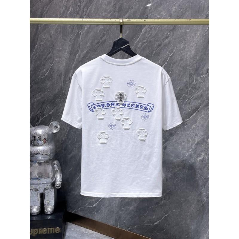 Mens Oversized Cotton T-Shirt With 3D Embroidered Cross Star Streetwear Short Sleeve Tee