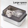 Enclosed Litter Box Metal Litter Box Stainless Steel Litter Pan Splash Proof Large Open Top High Side Litter Pan with Scoop