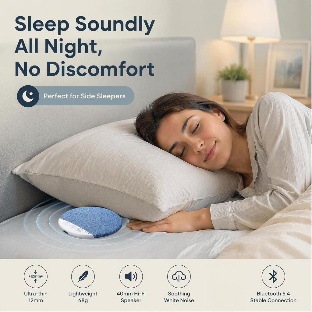 Ultra-Thin Under-Pillow Speaker Sleep Speaker Ultra-Thin Bluetooth Speaker Multifunctional BT Speaker with White Noise and Timer Functions Wirele