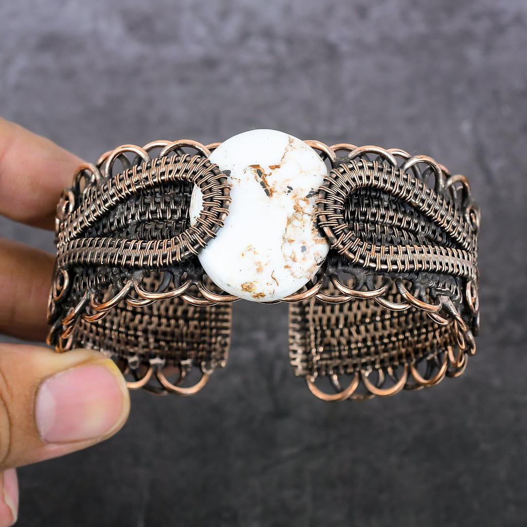 Браслет-манжета из натурального дикого коня с медной проволокой, регулируемый u9p89