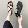 Flat-soled Sandals Women's 2025 Summer New Student Fashion One-word Cross Strap Cover Toe Beach Shoes