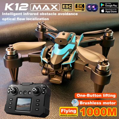 Новый экран K12Max RC с дисплеем, передача в реальном времени, бесщеточный, 8K HD, ESC, игрушечный дрон для аэрофотосъемки, WIFI, FPV, обход препятствий, квадрокоптер, подарок детям