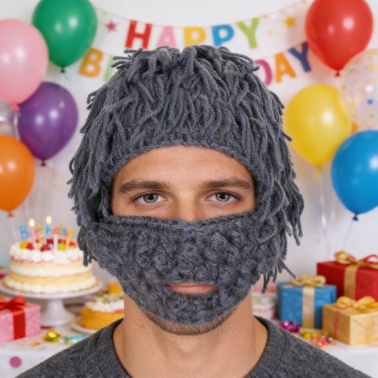 Детская шапка со съемным париком из мягкой пряжи с прямыми волосами, панк-стиль, усы, теплая вязаная борода, косплей