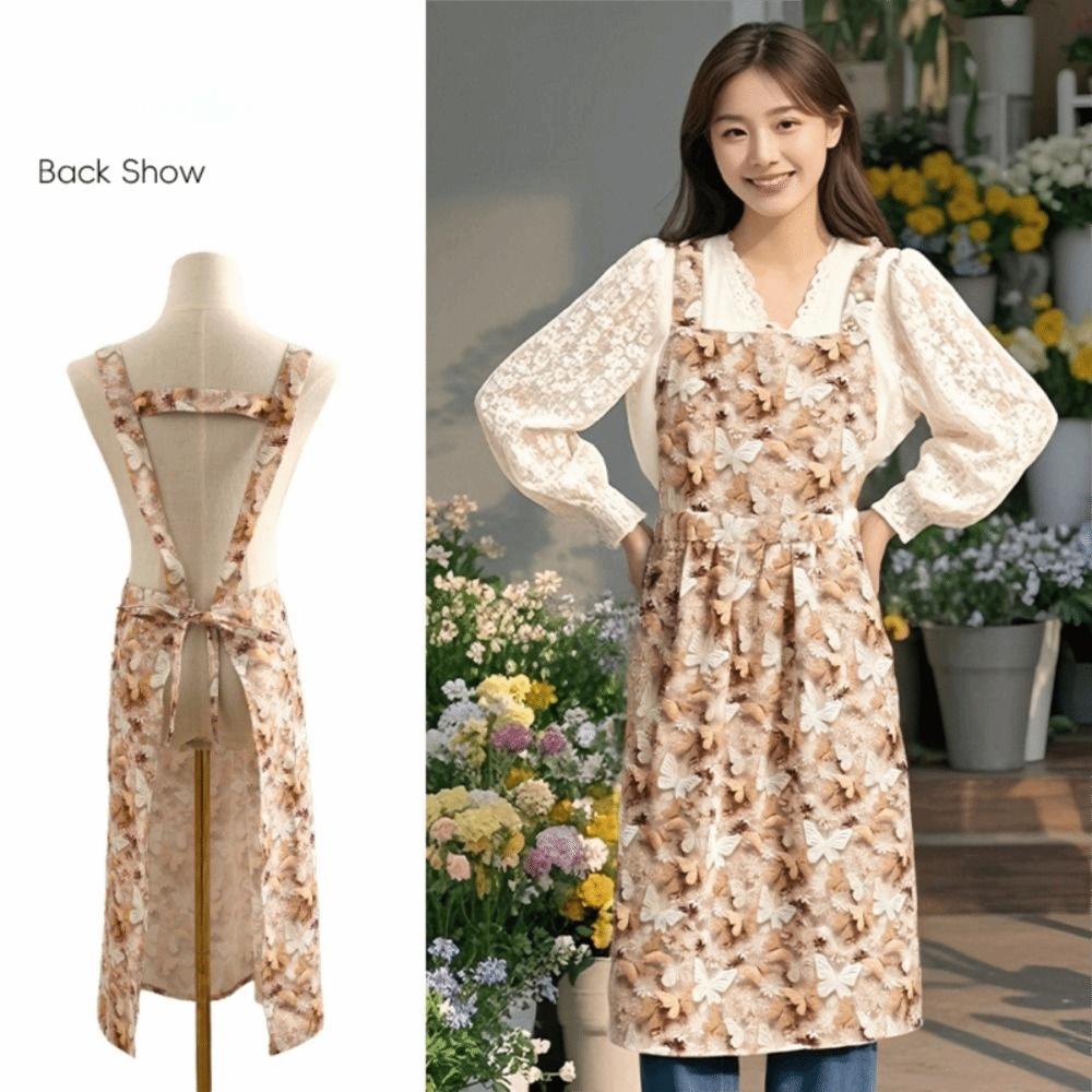 Фартук ручной работы с узором бабочки, сказочный стиль, винтажный фартук, фартук с оборкой, салон красоты