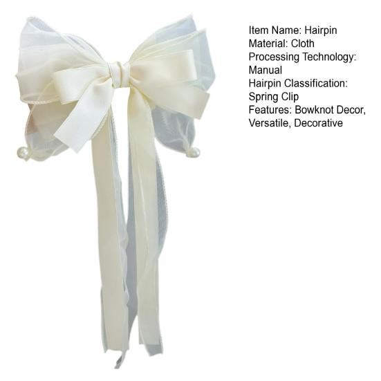 Women Hair Clip Mesh Yarn Ribbon Bowknot Decor Cartoon Hair Pin with Long Tail Sweet Hair Accessories