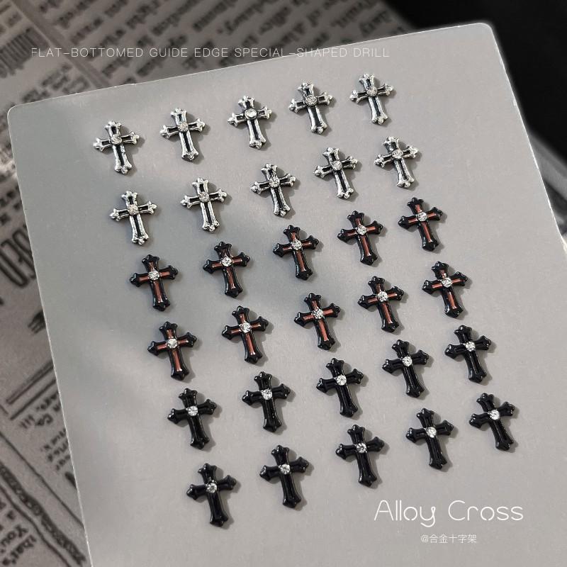 Halloween Cross Nail Charms Y2K Punk Style Rhinestone Alloy Decorations Art