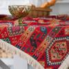 Vintage Jacquard Cotton and Linen Tassel  Red Table Runner Christmas Party Wedding Kitchen Table Fabric Home Coffee Table Decor