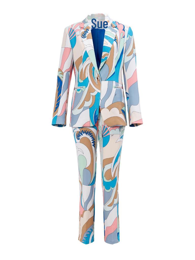 Guoer женский розовый хлопковый костюм с принтом и V-образным вырезом с одной пуговицей