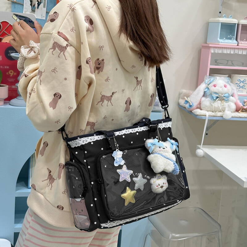 Кружевная прозрачная сумка в горошек, на плечо, для учеников средней школы