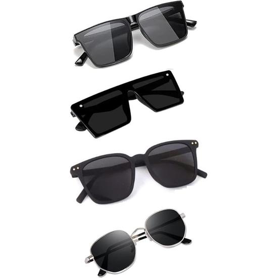 Sheomy Unisex Combo предлагает набор из 4 очков Black Candy MC stan Rectangle Retro Vintage Narrow Sunglasses Women::Мужчины
