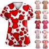 Women's Valentine's Day Printed Loose V-Neck Pocket Short Sleeve Uniform  Uniform