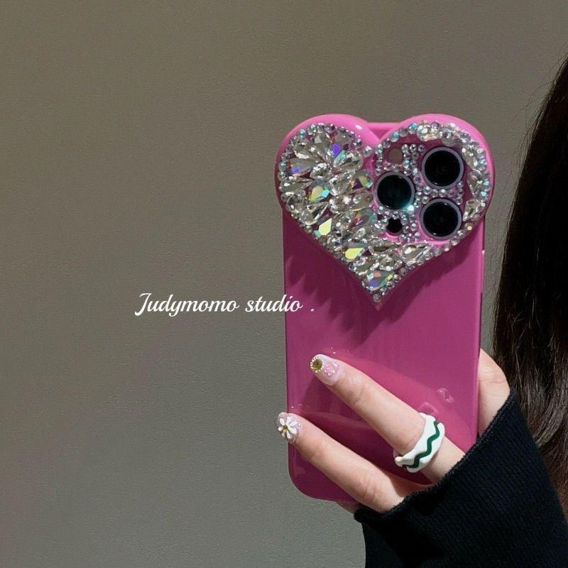 Case For iPhone 16 17 Air 15 Pro Max 14 Plus 13 Mini 12 Pro 11 7 8 SE2 Candy Blink 3D Diamond Heart StyleSoft Phone Case Cover