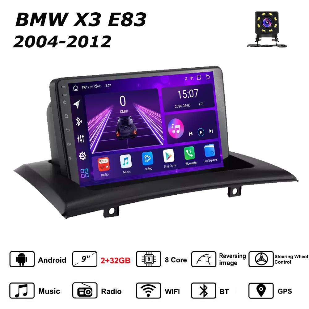 Автомобильная магнитола Android Car-Play для BMW X3 E83 2004-2012 Мультимедийный плеер Головное устройство Стерео Навигация GPS BT WIFI, 8 ЯДЕР ,2+32ГБ