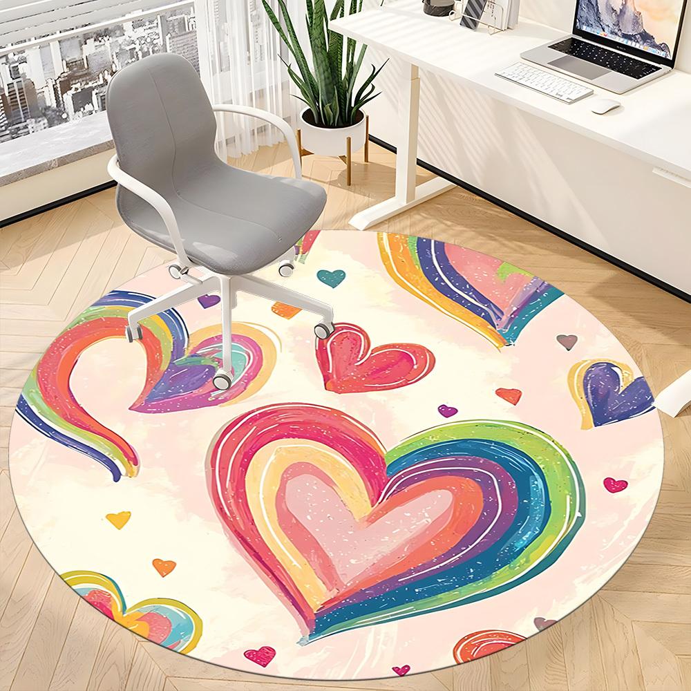 1pc Rainbow Hearts Decor Office Round Rug, Non-slip, Soft and Durable Office Rug for Interior Decoration, Perfect for Office, Beautiful Decoration yy2