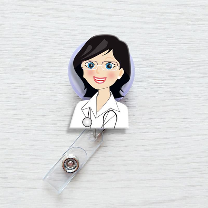 Модная идентификационная карточка с именем, выдвижная медсестра, врач, мультяшная кнопка, держатель для бейджа, школьные принадлежности, милый экспонат
