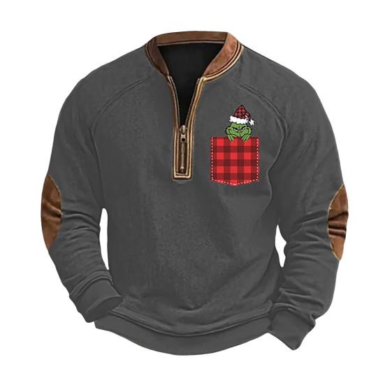 Весна Осень Мужской Топ На Молнии Полуоткрытый V-образный Вырез 3D Мультяшный Принт Лоскутные Рукава Плюс Размер