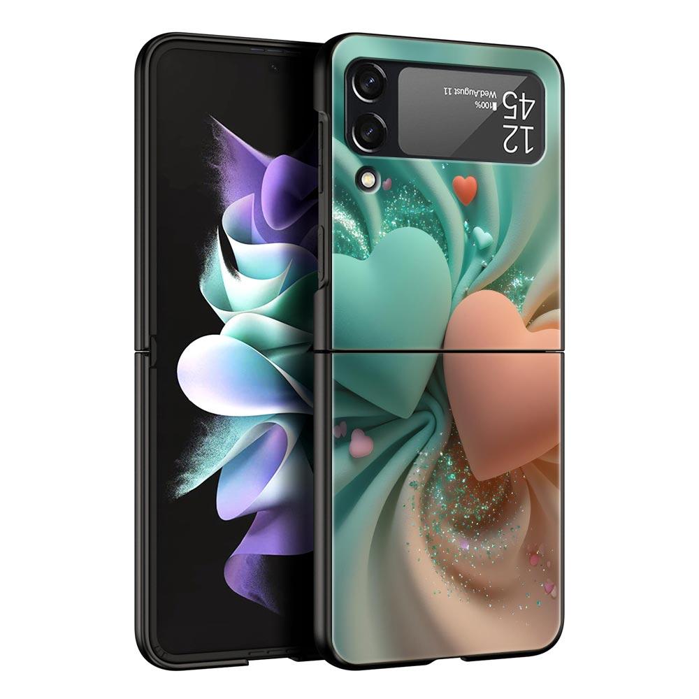 Colored Love Heart Printed Hard PC Phone Case For Samsung Galaxy Z Flip 7 6 5 4 Black Cover For Galaxy Z Flip 3 Foldable Fundas