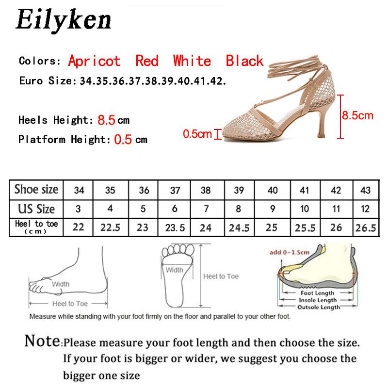 Fashion Eilyken Summer Autumn Sexy Mesh Pumps Sandals Female Square Toe High Heel Lace Up Cross-tied Stiletto Hollow Dress Stripper Shoe