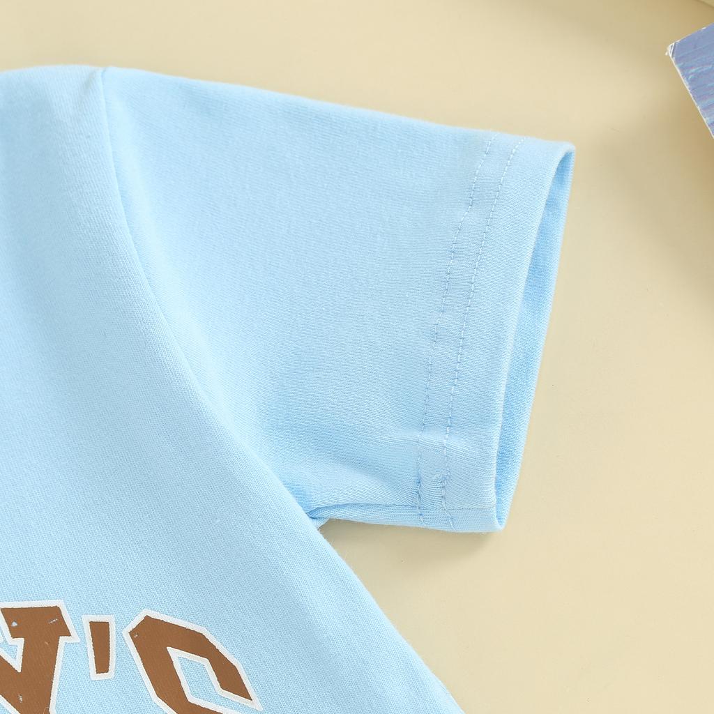 Toddler Boy Summer Clothes Letter Print Short Sleeve T-Shirt with Elastic Waist Solid Color Shorts 2Pcs Outfit