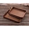HeMu Rectangular Walnut Wood Serving Tray with Handles - Handcrafted Solid Wood Platter for Breakfast, Coffee & Kitchen Storage
