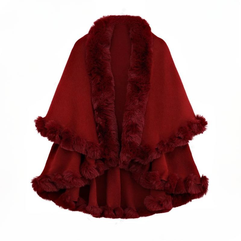 Осенне-зимняя женская двухслойная накидка из искусственного меха с капюшоном и кардиганом