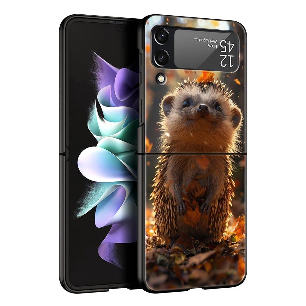 Милый маленький ёжик Чехол для телефона Samsung Galaxy Z Flip3 Flip4 Flip5 Чехол-оболочка Для Z Flip 3 4 5 6 Черный Жесткий Складной Чехол