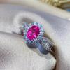Oval Dragon Fruit Red Corundum Hot Selling New Full Diamond Simple Temperament Color Treasure Open Ring Female Ring Wedding Jewelry