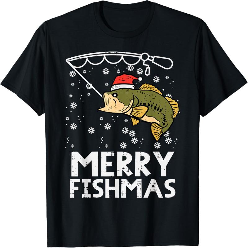С Рождеством Fishmas Смешная Рыба Рыбалка Рождество Папа Мужчины Свободная Футболка Повседневный Стиль Мужские Футболки с Принтом Топы Футболка Короткая ...